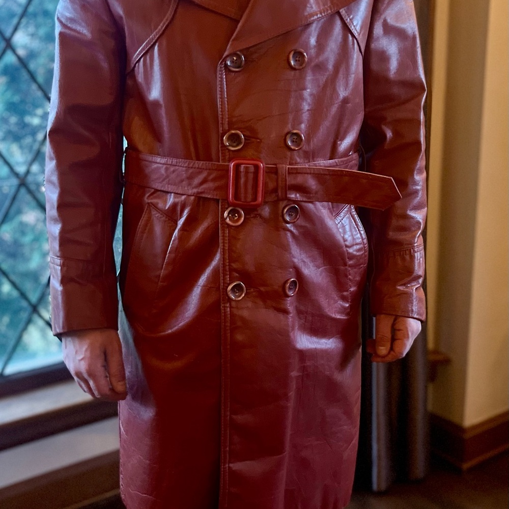 Sears Brown Leather Trench Coat - Picture 10 of 10